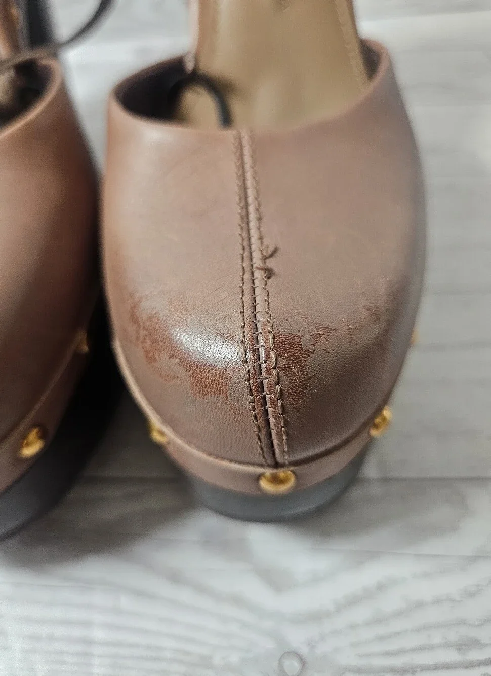 ZARA New Brown Leather Faux Wood Studded Platform Pumps Heels NWT Size 7.5